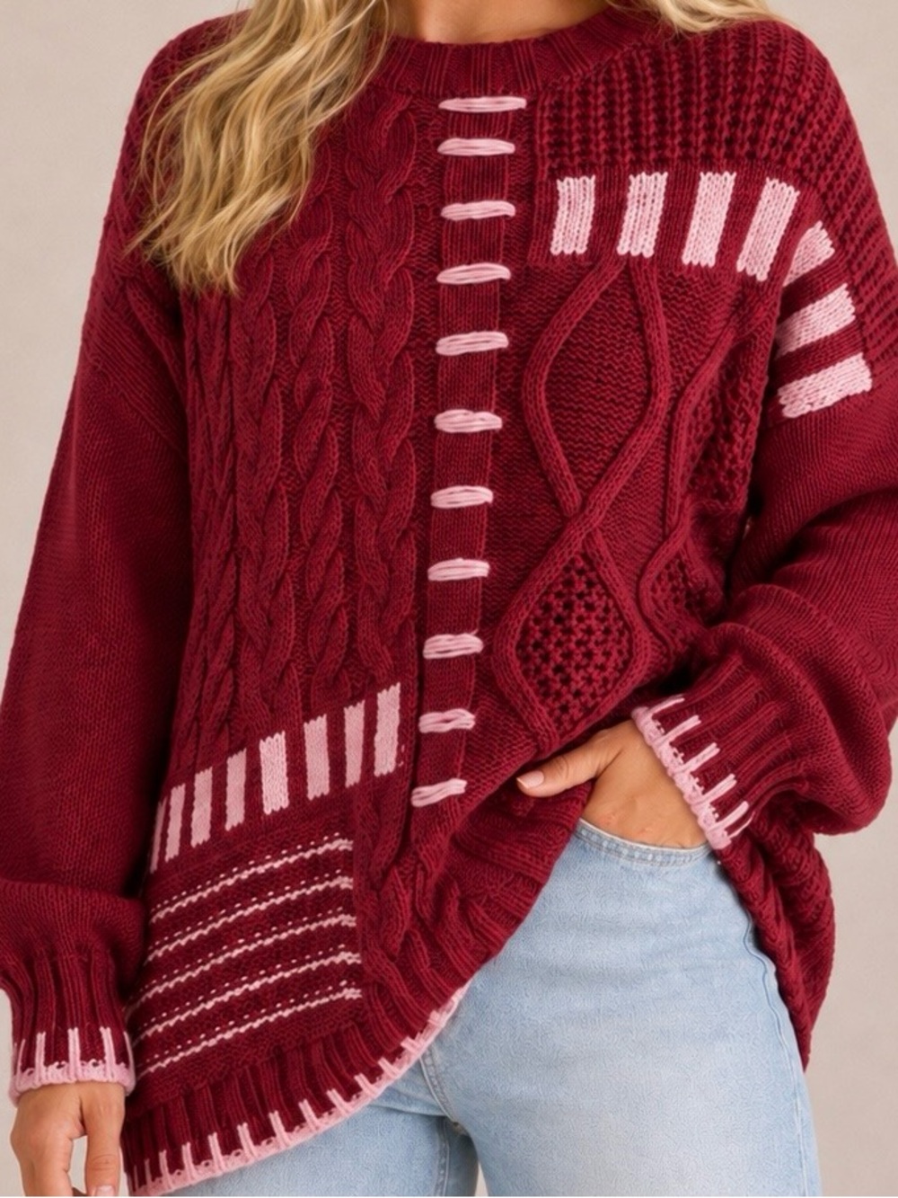 NEW Altar’d State Oversized Burgundy Whipstitch Sweater Size Small NWT